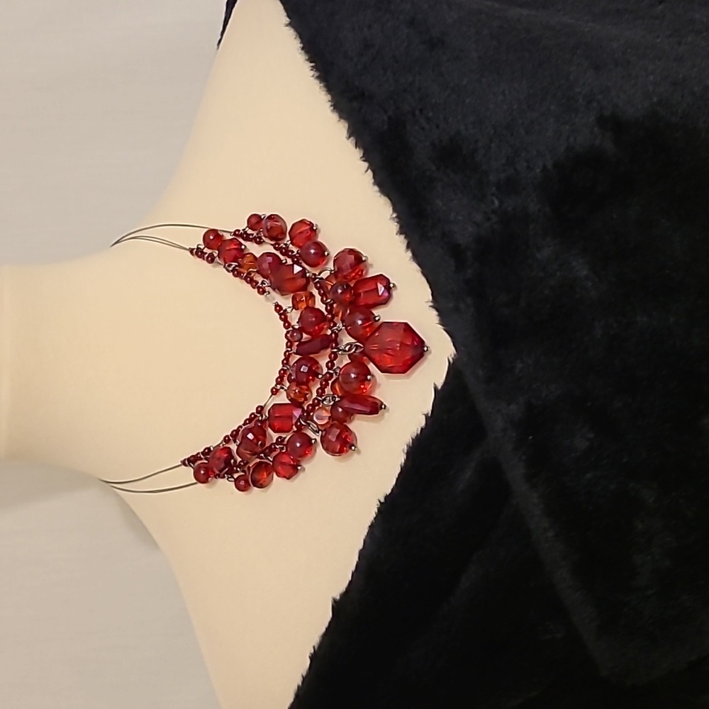 Dramatic Red Beaded Statement Necklace - image 8